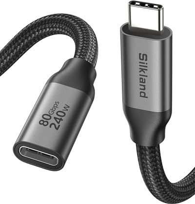 Silkland 80Gbps USB 4 Extension Cable for Thunderbolt 5/4, [240W Charging, 16K/8K/6K] USB C Extender 5ft, 4K@540Hz Type C Male to Female Adapter Compatible for USBC Hub, iPhone 17/16, MacBook, iPad