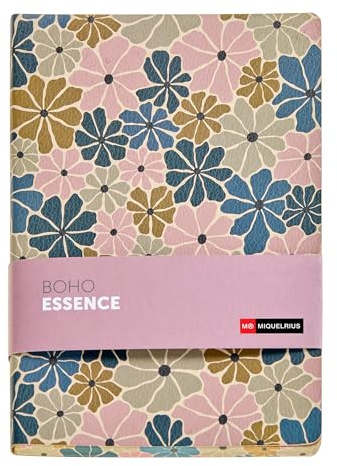 Miquelrius - Cuaderno A5 (145 x 210 mm), Interior blanco punteado para lettering o como bullet journal, 80 hojas de 80 g/m², Cubierta flexible de poliuretano, Boho Essence