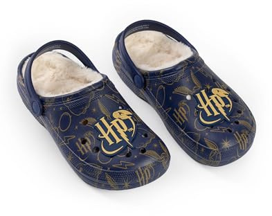 Harry Potter Womens Navy Logo Fur Lined Clogs | Soft Lining for Comfortable Wear | Casual Footwear for Every Day | Movie-Themed Clogs Merch - 7 UK
