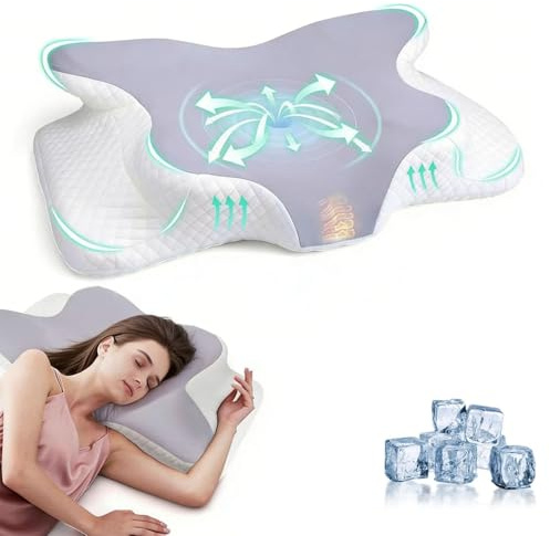 FSTIANXIA Memory Foam Pillow for Neck and Shoulder Pain,Orthopedic Cervical Pillow,Ergonomic for Side Sleeper,Superior Comfort for Side, Back & Stomach Sleep,Light grey