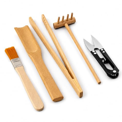 Kit terrarium plantes outils pour bonsaï Kit bonsaï débutant petit pinceau, pelle en bambou, pinces, petit râteau, petit sécateur pour les amateurs de plantes