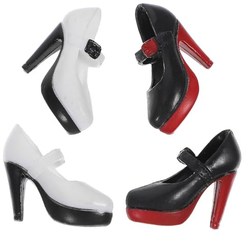 Veemoon 2 Pares de Zapatos de Tacón Alto para Muñeca 30 Cm, Tacones Pequeños en Miniatura, Hebilla, Colores Color Claro Suela Negra y Negro Suela Roja, Accesorios para Vestir Muñecas
