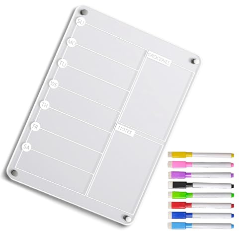 Imán Acrílico Para Refrigerador, Planificador De Comidas, Tablero De Notas Para Refrigerador Con 8 Marcadores, Tablero De Notas Reutilizable Para Refrigeradores, Lista De Compras De Comestibles, Tabla