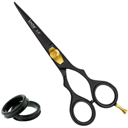 Forbici professionali da parrucchiere, tensione regolabile, lame ultra affilate, con custodia di pelle, colore nero, 15,2 cm