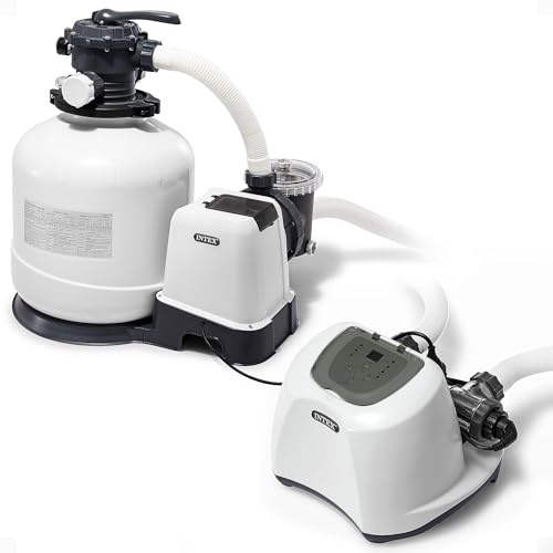 Intex 3000 GPH Sand Filter Pump with Built-In Timer and Krystal Clear Saltwater System Maintenance Set for Above Ground Outdoor Swimming Pools