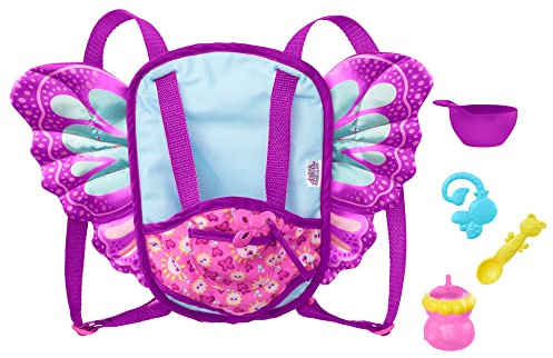 My Garden Baby - Marsupietto Vola e Vai 2 in 1, Porta Bambola e Borsa per il Cambio per Bambole, con 5 Accessori da Viaggio tra cui Biberon e Ciuccio, Giocattolo per Bambini, 3+ Anni, HBH45