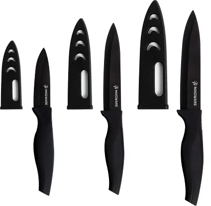 Magiware 6-Piece Paring Knife Set with Sheaths-Ceramic Blade Sharp Rust Proof Stain Resistant (include 5inch Utility Knife, 4inch Fruit Knife,3inch Paring Knifes)-Black (win0529)