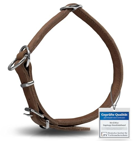 Rund & Weich - Zugstopp Hundehalsband Braun L - 55cm Lederhalsband mit Zugbegrenzung und Verstellbarer Schnalle, Dressurhalsung, Zugstopper, robust, Rindsleder