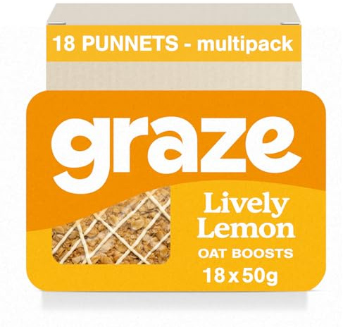 Graze Lively Lemon Oat Flapjacks, Vegetarian Healthy Snacks, High in Fibre, 3 Bars per Punnet, Whole Oats & Natural Flavours - Packaging may vary-(18 x 50g Snacks)