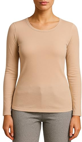 Valko Camiseta Termica Mujer Manga Larga – Camiseta Interior Suave y Elástica con Interior Afelpado – Ropa Termica Mujer Invierno (Vison, S)