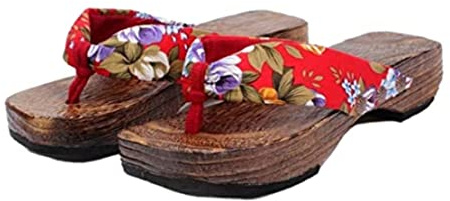 Sabots traditionnels japonais pour femme - Pantoufles Geta - Sandales traditionnelles japonaises, Rouge, 39 EU
