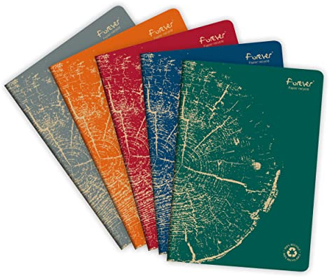 Clairefontaine 68462C - Packung mit 5 Heften FOREVER Premium DIN A4, 21x29,7cm, 90g Recycling Papier, 48 Blatt, kariert, farbig sortiert, 1 Pack