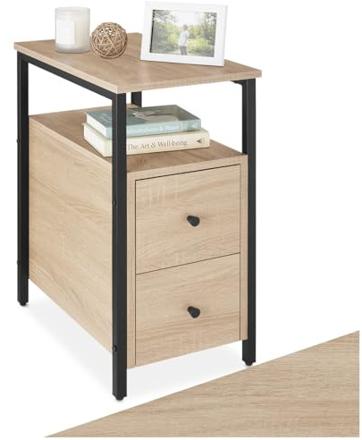 tectake® Mesita de Noche con 2 Cajones, Mesa Auxiliar Sofa, Mesitas de Noche, Decoracion Hogar, Oficina, Muebles, Mesita Auxiliar - 49,5 x 30 x 61,5 cm Madera Industrial Clara, Roble Sonoma