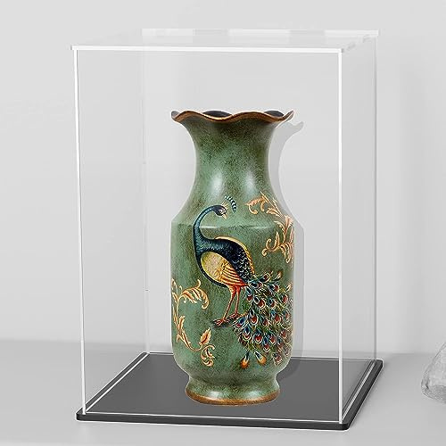HEMYLU Acrylic Case for Display, Clear Acrylic Display Box with Matte Black Base, Dustproof Display Case with Lid for Collectibles, Trophy and Toys (7x7x11 inch)