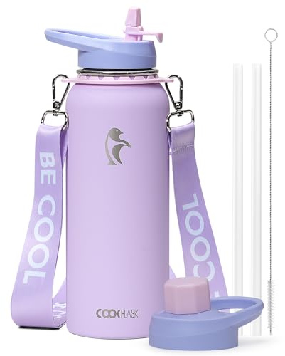 Coolflask 40 oz Water Bottle Insulated Stainless Steel with Strap
