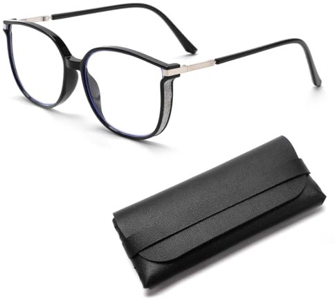 VANANA Fashion Reading Glasses for Women, Anti Blue Light Reading Glasses, UV Protection Portable Reading Glasses Anti Glare (Black, 2.5, x, Clear)