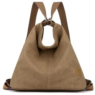 CORIOS Sac à Dos en Toile Vintage - Cartable Multifonctionnel Épaule Grande Capacité Style Hobo Messager Fourre-tout Café