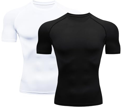HYCOPROT Kompressionströjor för män kortärmad kompressionstopp atletisk träning t-shirt snabbtorkande sport baslager löpning undertröjor toppar