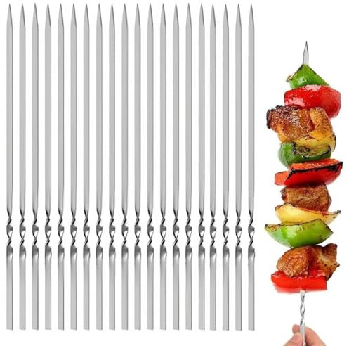 QOMJUFA 50 Piezas Brochetas para Barbacoa de Premium Acero Inoxidable 304 Brochetas de la Parrilla de 30 cm Pinchos de Metal Planos Pinchos para Barbacoa Reutilizables