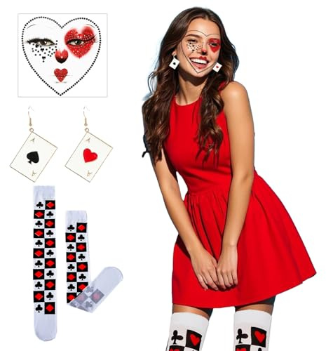 Axvxby Ensemble de costume de casino pour femme - Cravate de sorcier, cravate de poker, chaussettes, reine des cœurs, jeu de rôle clown fille, accessoires Mardi Gras