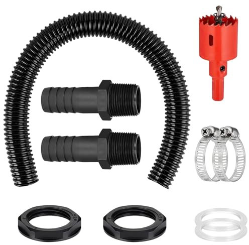 Zyluniy Kit de raccordement pour baril de pluie, 19.69in (50cm) Tuyau de Connexion, 2 x 25mm raccords de tuyaux avec contre-écrou et ouvre-trou, Pour tonneau d'eau de pluie, réservoirs d'eau, citernes