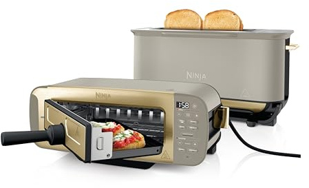 Ninja Foodi 3-en-1, Grille-Pain, Grill et Presse-panini, 7 Fonctions de Cuisson, inclut un Presse-panini, un Plateau de Cuisson et un Bac à Miettes, Stone/or, ST202EUSTGD