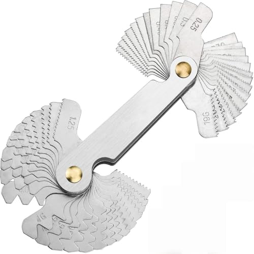 52 Pcs Stain/less Ste/el Screw Thread Gauge Tool, 24pc Metric 60° & 28pc Imperial 55° Thread Pitch Gauge, Precision Screw Measuring Tool for Industrial Measurement, Bolt/Nut Thread Checker