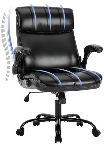 COLAMY Bürostuhl Ergonomisch, Schreibtischstuhl mit Verstellbaren Armlehnen, Chefsessel mit Hoher Rückenlehne, Höhenverstellbar und Neigbar Drehstuhl mit Dicker Lederpolsterung, Schwarz