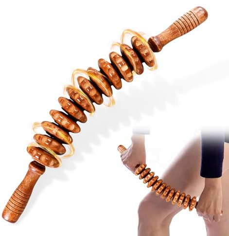 Fasciarulle trämassageapparat, fasciabinne trä massageskoter, massagerulle med handtag, fasciarulle bokträ, för muskelavslappning, kroppsformning, lymfdränering, massagerulle ben mage