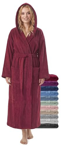 Badrock Dam Extra Lång med Huva – 100% Bomull Frotté 380 g/m² – Morgonrock för Spa och Bastu, Ankellång, Mjuk och Absorberande, Storlek S–XXL