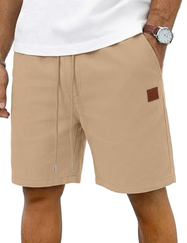 iClosam Pantalones Cortos Hombre Algodón con Cintura Elástica | Cordón ajustable, bolsillos prácticos, estilo casual de verano, tallas S a 3XL