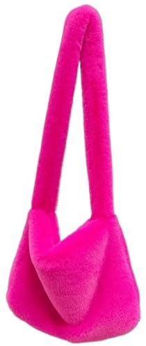 Generisch Felltasche Plüschtasche, Damen-Umhängetasche, modisch, großes Fassungsvermögen, Schultertasche, schlicht, einfarbig, Damenhandtasche(Rose)