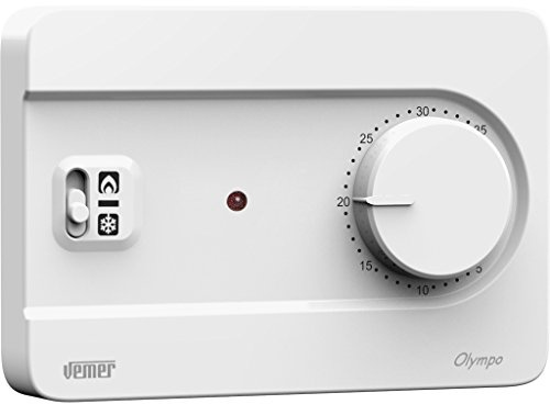 VEMER VE757500 OLYMPO - Thermostat d'ambiance pour Le Chauffage et la Climatisation, Pratique Bouton pour Régler la Température, Alimentation 230V, Blanc