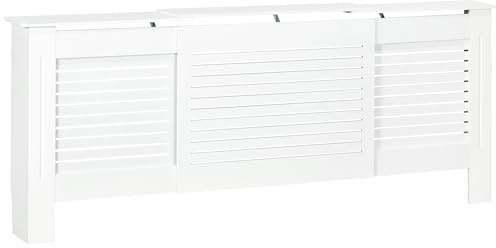 HOMCOM Radiator Cover, Modern MDF White Painted Cabinet with Horizontal Slats for Living Room, Bedroom, 139-208.5L x 20.5W x 82.5H cm