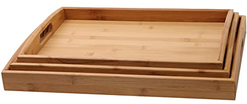 DIVCHI Pack of 3 Bamboo Serving Tray with Handles Rectangular Wooden Breakfast Tray Works for Eating, Working, Storing, Used in Bedroom, Kitchen, Living Room, Bathroom, Hospital and Outdoors
