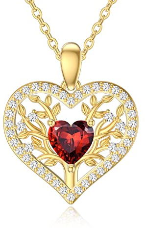Rikelus Collier arbre de vie en or 9 carats pour femme, en or véritable 375/9 carats, pendentif arbre de vie en forme de cœur, bijoux cadeaux pour anniversaire, Noël 40 + 5 cm, middle, Or, Fer cubique