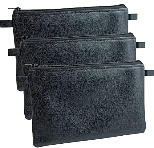 effektivo 3-er Set Geldtaschen, Geldbeutel, Banktasche, Bankmappe, Dokumententasche mit Reißverschluss, Stiftetasche, Kosmetiktasche schwarz