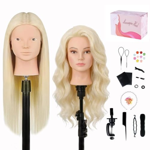 TopDirect Training Head 66cm/26 inch 70% Real Hair Cosmetology Hairdressing Mannequin Manikin Dummy Head Doll with Table Clamp Holder + Braid Set + 8 PCS Rainbow Colored Hair Extensions Wig Pieces