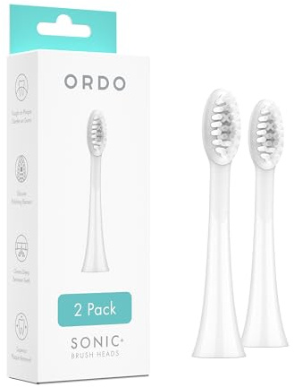 ORDO Replacement Toothbrush Heads for Sonic+ Electric Toothbrushes for Teeth Cleaning, Plaque Removal, Silicone Polishing, and Deep Clean, Adults, White (Pack of 2)