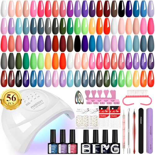 Phoenixy 40PCS Kit Uñas Semipermanentes con 48 W Lámpara U V/LED 36 Colores Uñas Semipermanentes Kit Completo con Base Top Coat Brillante Mate y Glitter
