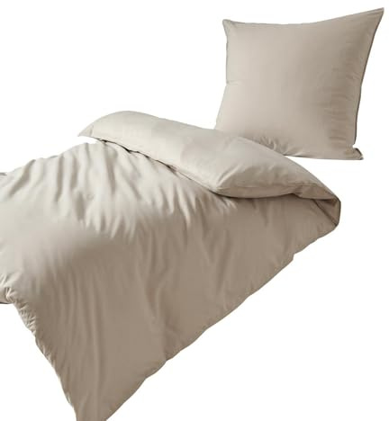Traumschlaf Melange Bettwäsche Uni – Pflegeleichte im modernen Melange Look – ideal für Sommer wie Winter – weich & hautfreundlich, mit Reißverschluss – 135x200 cm + 80x80 cm, Sand