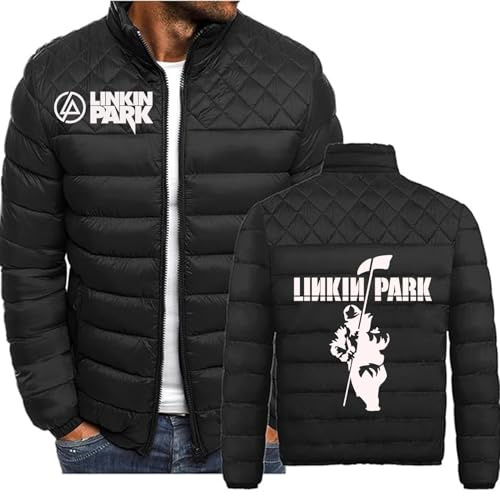 MYYLY Veste épaisse en Duvet pour Homme, Sweat-Shirt imprimé Linkin Park, Fermeture éclair,Couleur Unie,Mode,Pull,Manteau,survêtement Chaud et Confortable,Veste d'hiver,Black-XXL