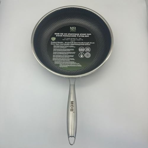 M&B 32 cm Stainless Steel Non-Stick Honeycomb Frying Pan, 6.2 cm Height, 22 cm Handle Length, Double-Sided Texture, Oven-Safe, Dishwasher-Safe, PFOA-Free Coating