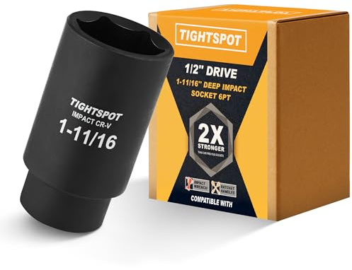 Tightspot 1 2 Inch Drive 1 11 16 Inch Deep Impact Socket with Anti Rounding 6 Point Design, Heat Treated CRV Steel