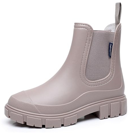 DRECAGE Femmes Bottes de Pluie Courtes Impermeable Caoutchouc Botte Antidérapant Légères Chelsea Bottines Confortables Jardinage Chaussures Abricot 36