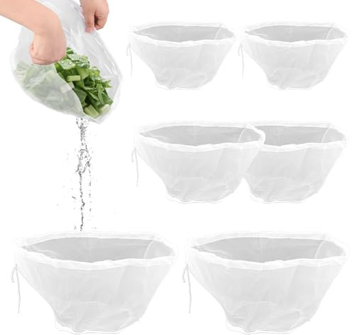 lasuroa 6 Sacchetti in Nylon a Forma di Ciotola per Latte Noci, 3 Misure Sacchetti in Tela di Formaggio Filtro a Maglia Fine Riutilizzabile per Latte Mandorle Yogurt Greco Succhi Caffè (bianco)