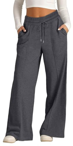 Pantalon Sport Femme Hiver Jogging Large Taille Elastique Pantalons de Détente à Cordon Jambe Droite avec Poches