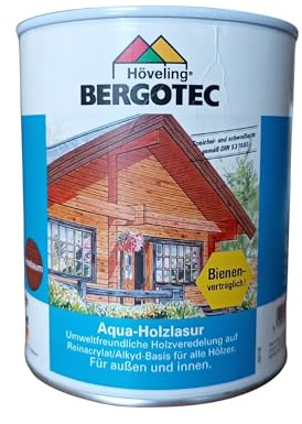 Bergotec Aqua Holzlasur 750ml Eiche, Innen und Auißen, Umweltfreundliche Holzveredelung auf Reinacrylat/Alkyd-Basis für alle Hölzer,