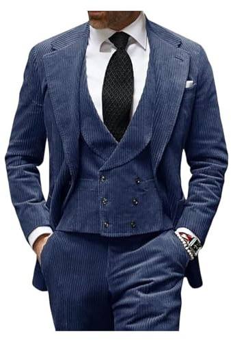 AMEEDA Vestito Uomo Elegante Completo Completo da uomo 3 pezzi in velluto a coste, blazer, gilet e pantaloni for eventi aziendali, matrimoni, banchetti feste(Blue,L(US40)(EU50))
