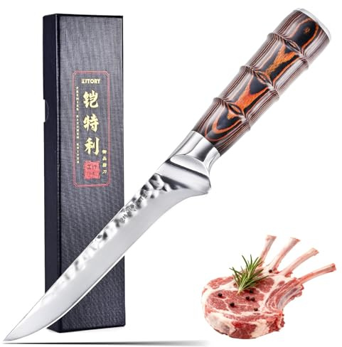 Kitory Cuchillo Fileteador de 15,5 cm – Cuchillo deshuesador profesional de acero inoxidable de alto carbono, extremadamente afilado para pescado y carne, mango ergonómico, en caja de regalo